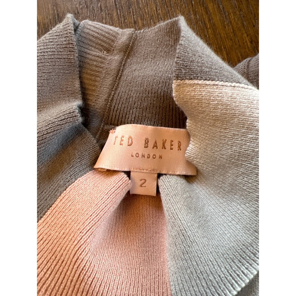 Ted Baker Sleeveless Knit Top Colorblock Mock Neck Button Back Preppy Minimalist - Picture 9 of 9